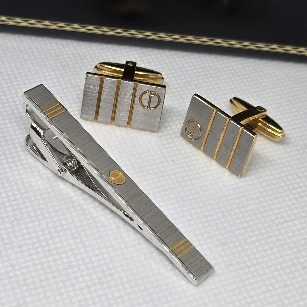 Dunhill Gold and Silver Tie Pin Cufflinks Set